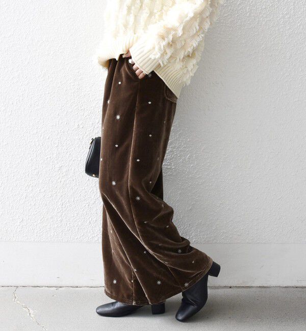SHIPS any「SHIPS any:〈手洗い可能〉ポリエステル ベロア 刺繍 ストレート ワイド パンツ」|その他|