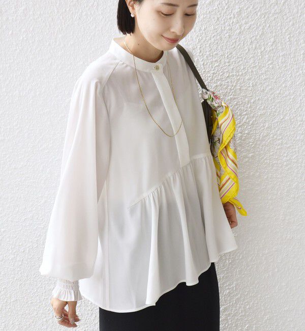 SHIPS for women「【WEB限定】〈手洗い可能〉ドット 花柄 袖 シャーリング ブラウス」|シャツ・ブラウス|オフホワイト