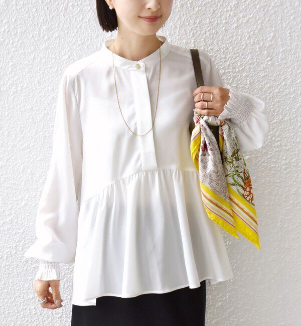 SHIPS for women「【WEB限定】〈手洗い可能〉ドット 花柄 袖 シャーリング ブラウス」|シャツ・ブラウス|