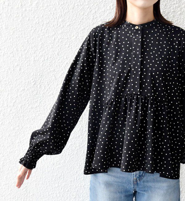 SHIPS for women「【WEB限定】〈手洗い可能〉ドット 花柄 袖 シャーリング ブラウス」|シャツ・ブラウス|