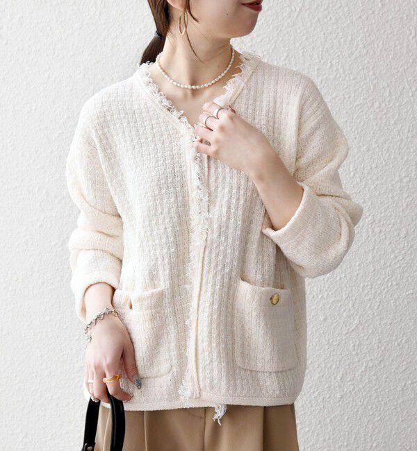 SHIPS any「SHIPS any:〈手洗い可能〉ツイード ライク フリンジ ニット ジャケット カーディガン」|カーディガン|