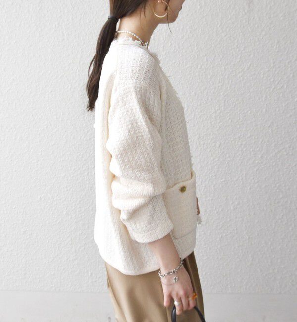 SHIPS any「SHIPS any:〈手洗い可能〉ツイード ライク フリンジ ニット ジャケット カーディガン」|カーディガン|