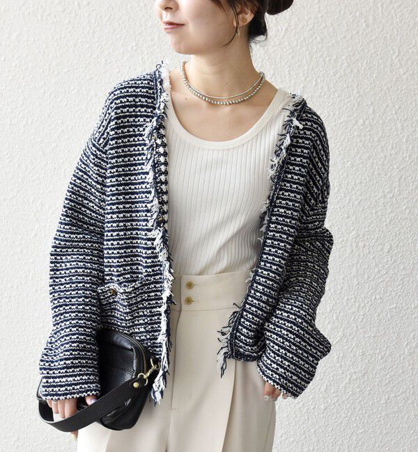 SHIPS any「SHIPS any:〈手洗い可能〉ツイード ライク フリンジ ニット ジャケット カーディガン」|カーディガン|