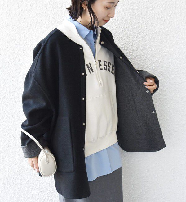 SHIPS for women「セミ 梳毛 配色 リバー ノーカラー コート」|ノーカラーコート|