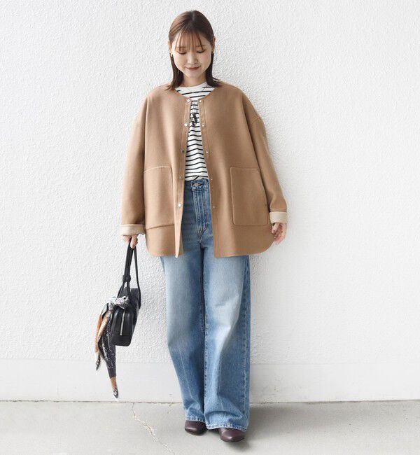 SHIPS for women「セミ 梳毛 配色 リバー ノーカラー コート」|ノーカラーコート|