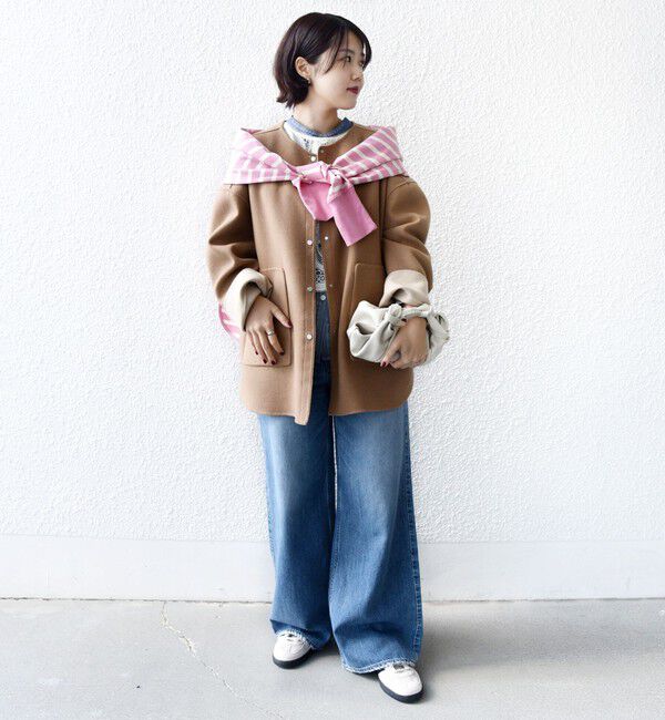 SHIPS for women「セミ 梳毛 配色 リバー ノーカラー コート」|ノーカラーコート|