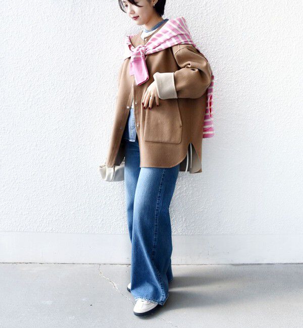 SHIPS for women「セミ 梳毛 配色 リバー ノーカラー コート」|ノーカラーコート|