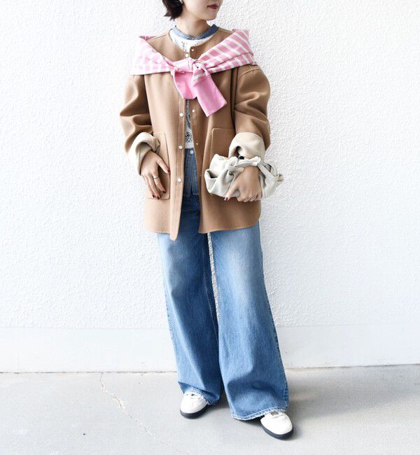 SHIPS for women「セミ 梳毛 配色 リバー ノーカラー コート」|ノーカラーコート|