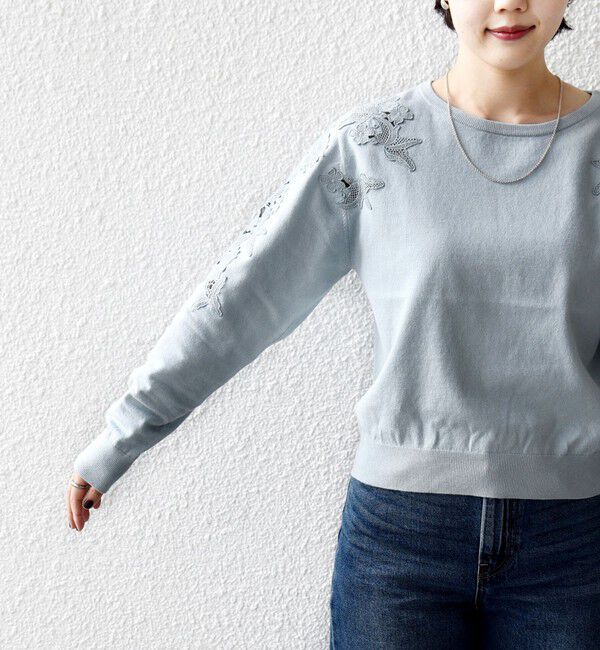 SHIPS for women「【WEB限定】〈手洗い可能〉ショルダー レース コンビ ニット プルオーバー」|ニット・セーター|