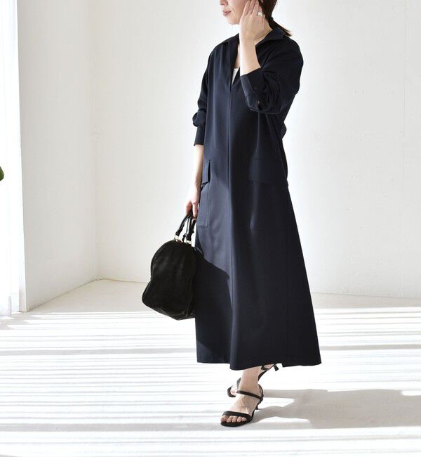 quaranciel「quaranciel:〈洗濯機可能〉Vネック スキッパー ロング シャツ ワンピース」|ワンピース|