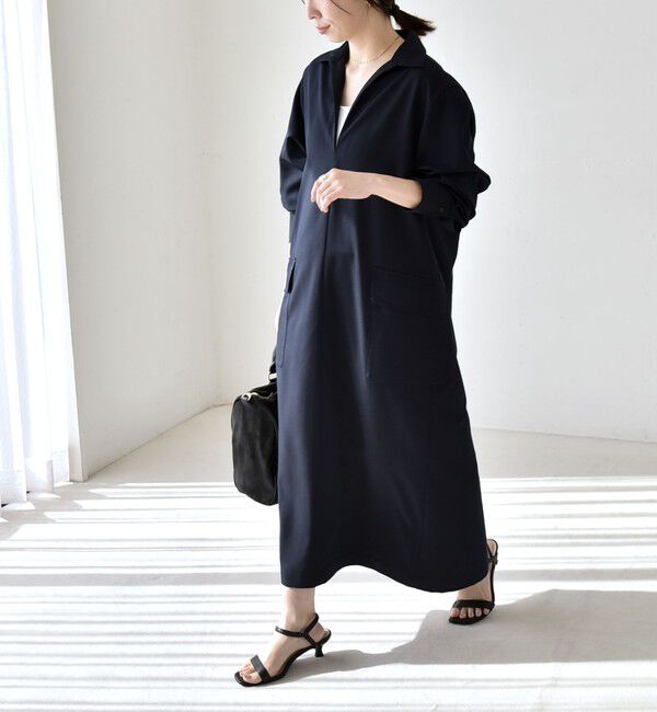 quaranciel「quaranciel:〈洗濯機可能〉Vネック スキッパー ロング シャツ ワンピース」|ワンピース|