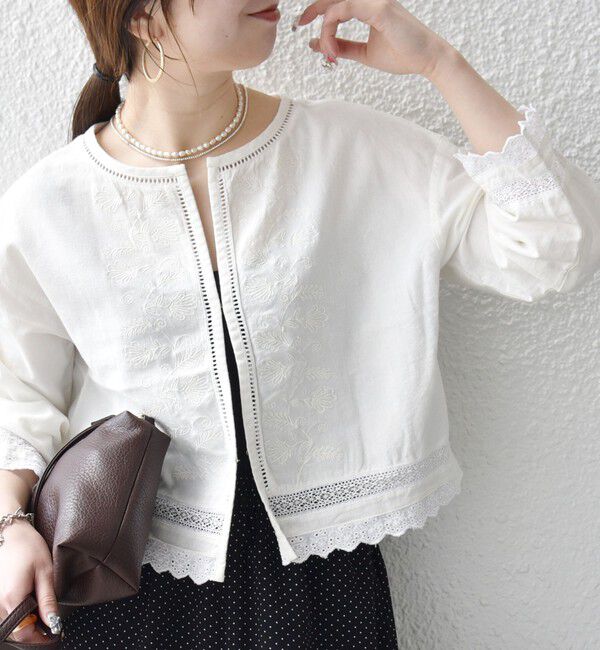 SHIPS any「SHIPS any:〈手洗い可能〉リネンミックス ハシゴレース コンパクト シャツ カーディガン」|カーディガン|