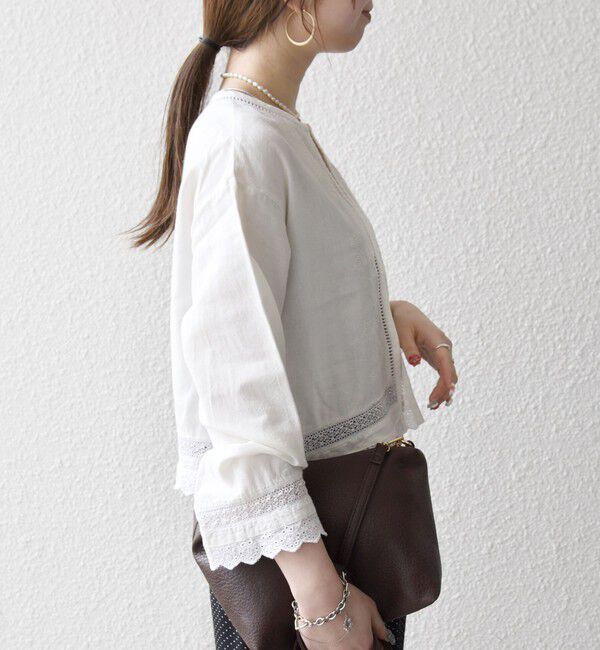 SHIPS any「SHIPS any:〈手洗い可能〉リネンミックス ハシゴレース コンパクト シャツ カーディガン」|カーディガン|