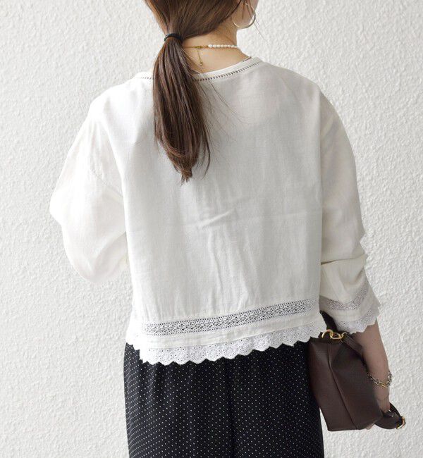 SHIPS any「SHIPS any:〈手洗い可能〉リネンミックス ハシゴレース コンパクト シャツ カーディガン」|カーディガン|