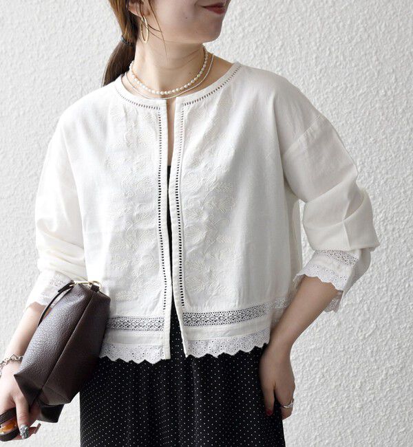 SHIPS any「SHIPS any:〈手洗い可能〉リネンミックス ハシゴレース コンパクト シャツ カーディガン」|カーディガン|