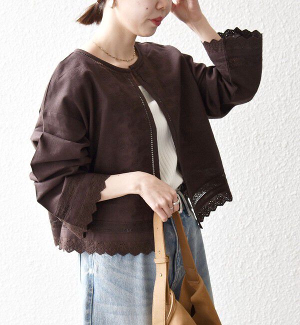 SHIPS any「SHIPS any:〈手洗い可能〉リネンミックス ハシゴレース コンパクト シャツ カーディガン」|カーディガン|ブラウン