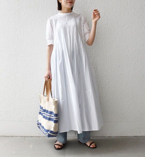 SHIPS any「《一部追加予約》SHIPS any:〈洗濯機可能〉キャンブリック レース ピンタック パフスリーブ ワンピース」|ワンピース|