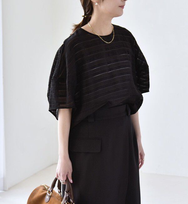 quaranciel「quaranciel:〈洗濯機可能〉ジャガード ボーダー シアー ブラウス」|シャツ・ブラウス|