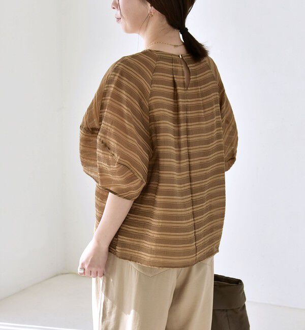 quaranciel「quaranciel:〈洗濯機可能〉ジャガード ボーダー シアー ブラウス」|シャツ・ブラウス|