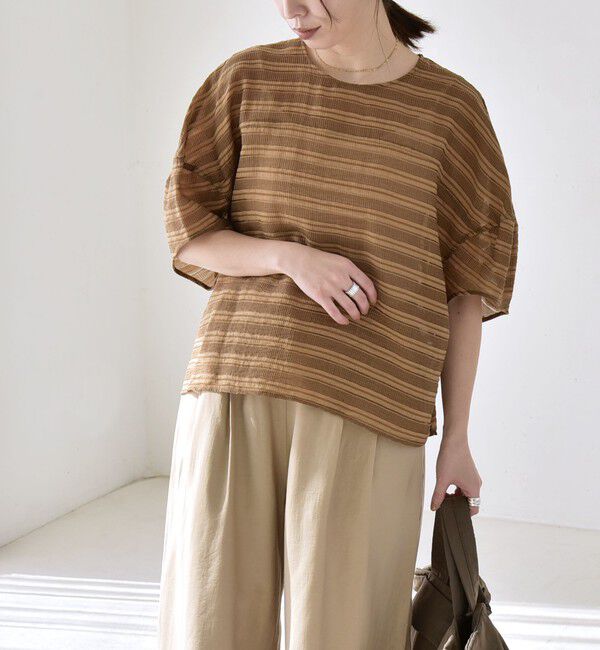 quaranciel「quaranciel:〈洗濯機可能〉ジャガード ボーダー シアー ブラウス」|シャツ・ブラウス|