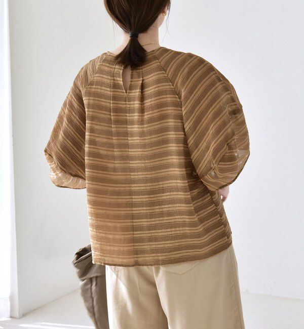 quaranciel「quaranciel:〈洗濯機可能〉ジャガード ボーダー シアー ブラウス」|シャツ・ブラウス|