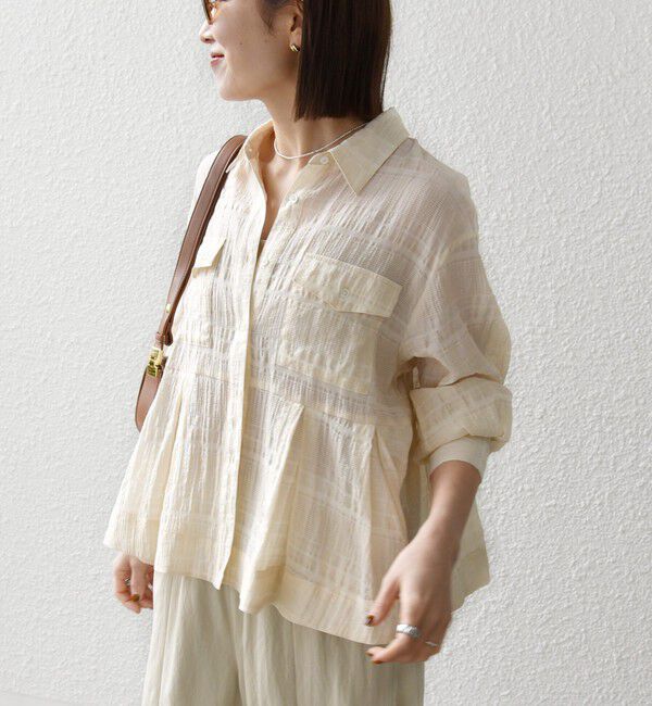 SHIPS any「SHIPS any:〈手洗い可能〉シアー チェック レギュラーカラー ペプラム シャツ」|シャツ・ブラウス|ベージュ