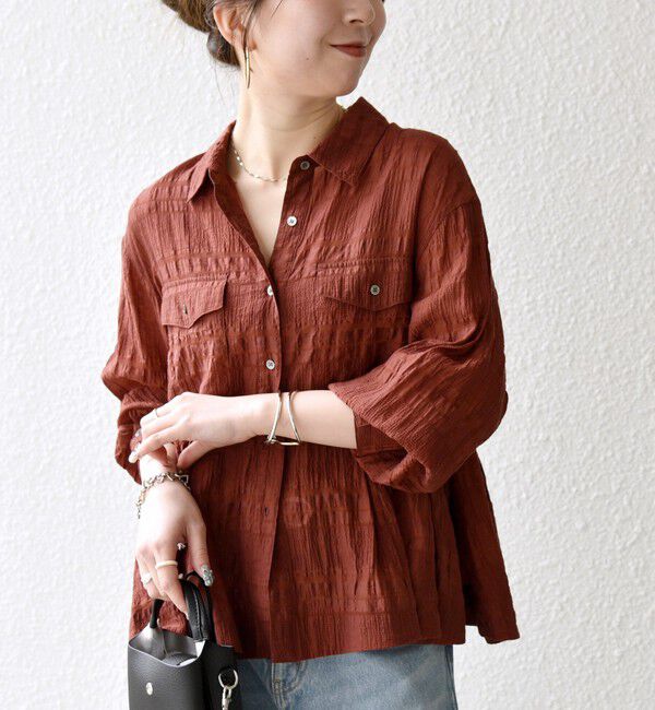 SHIPS any「SHIPS any:〈手洗い可能〉シアー チェック レギュラーカラー ペプラム シャツ」|シャツ・ブラウス|