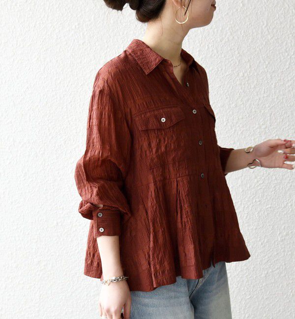 SHIPS any「SHIPS any:〈手洗い可能〉シアー チェック レギュラーカラー ペプラム シャツ」|シャツ・ブラウス|