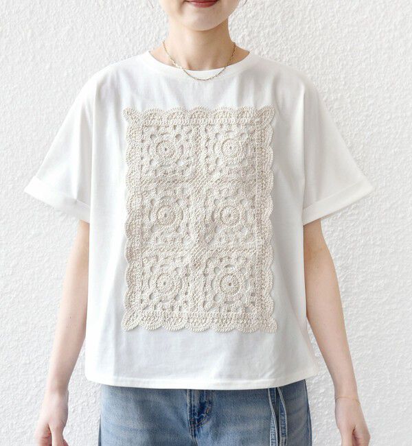 SHIPS for women「【WEB限定】〈汗染み防止/手洗い可能〉クロシェ ドッキング ショート スリーブ TEE」|Tシャツ・カットソー|