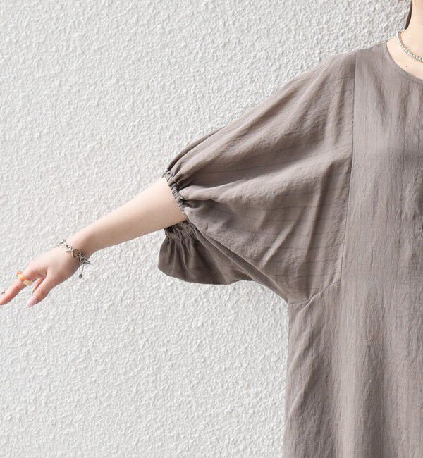 SHIPS any「《予約》SHIPS any:〈洗濯機可能〉リネン ミックス ボリュームスリーブ ストライプ ワンピース」|ワンピース|