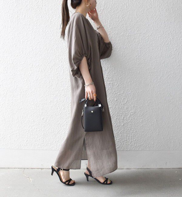 SHIPS any「《予約》SHIPS any:〈洗濯機可能〉リネン ミックス ボリュームスリーブ ストライプ ワンピース」|ワンピース|