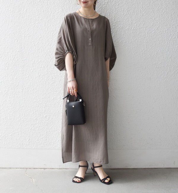 SHIPS any「《予約》SHIPS any:〈洗濯機可能〉リネン ミックス ボリュームスリーブ ストライプ ワンピース」|ワンピース|