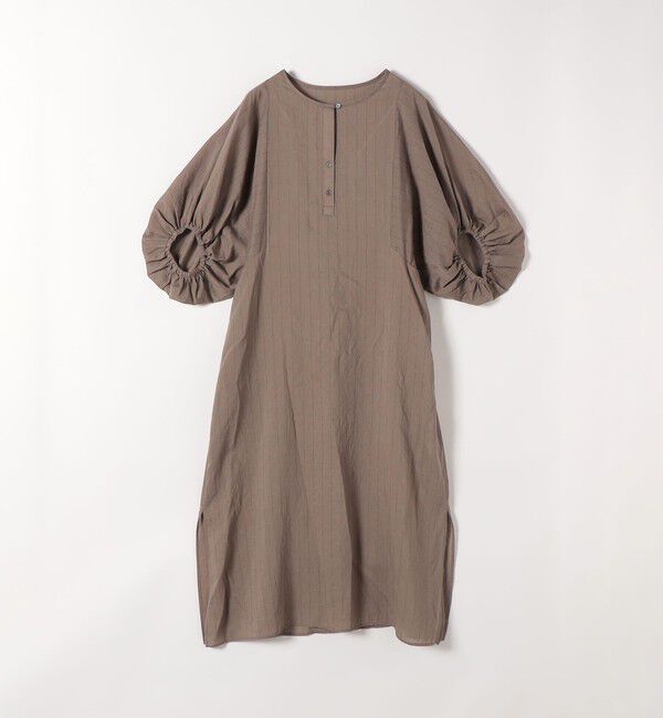 SHIPS any「《予約》SHIPS any:〈洗濯機可能〉リネン ミックス ボリュームスリーブ ストライプ ワンピース」|ワンピース|
