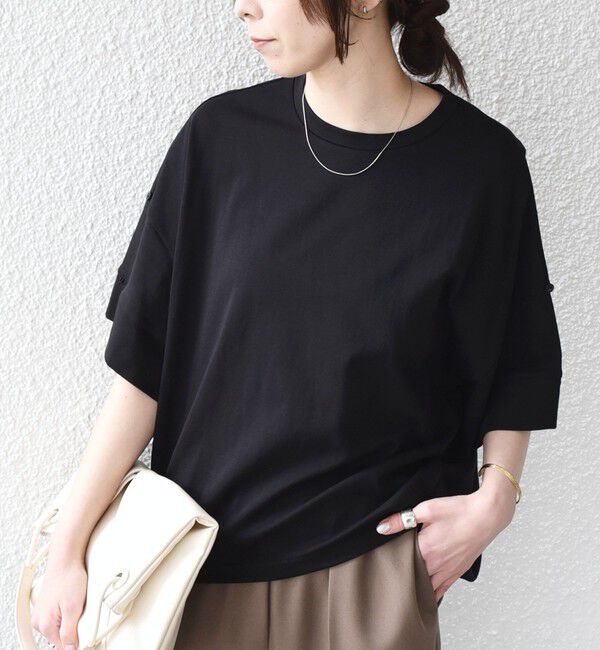 SHIPS Colors 「《予約》SHIPS Colors:〈手洗い可能〉スムース 2WAYスリーブ ニュアンス TEE◆」|Tシャツ・カットソー|ブラック