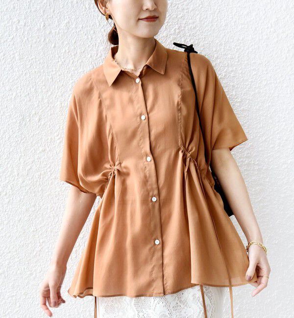 SHIPS for women「《予約》【WEB限定】〈手洗い可能〉ウエスト ドロスト シアー ブラウス」|シャツ・ブラウス|ベージュ系