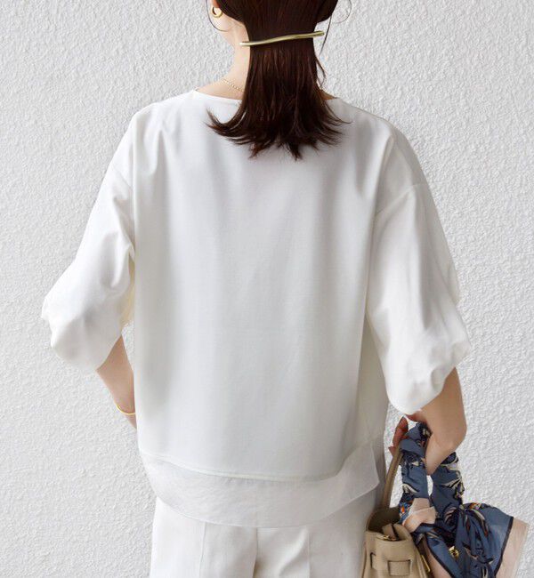 SHIPS for women「〈洗濯機可能〉袖 ツイスト デザイン シアー ドッキング TEE」|Tシャツ・カットソー|