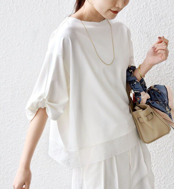 SHIPS for women「〈洗濯機可能〉袖 ツイスト デザイン シアー ドッキング TEE」|Tシャツ・カットソー|