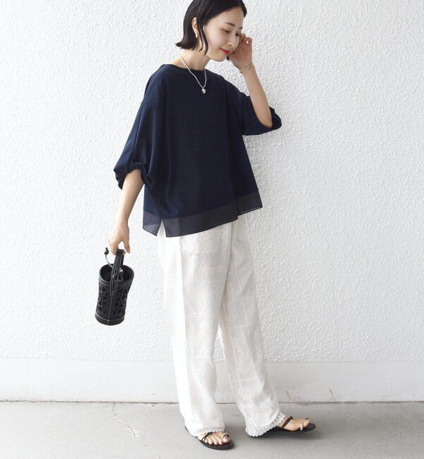 SHIPS for women「〈洗濯機可能〉袖 ツイスト デザイン シアー ドッキング TEE」|Tシャツ・カットソー|