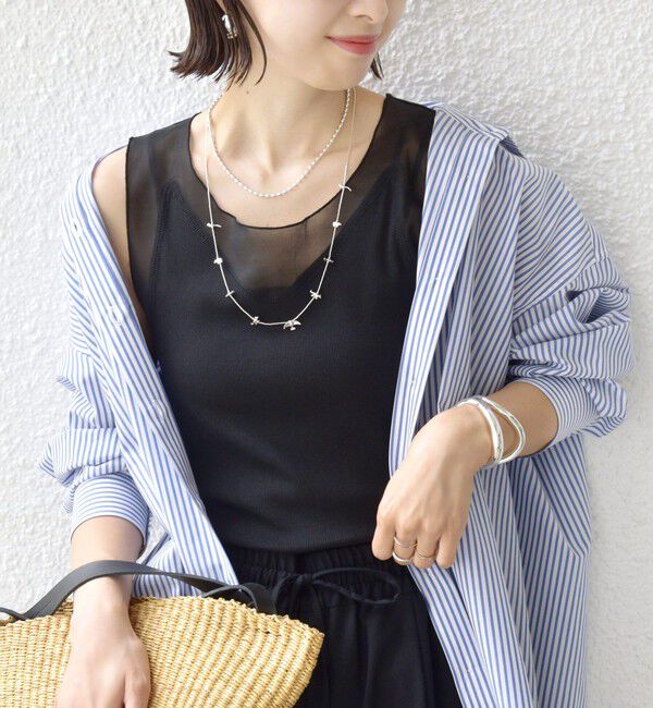 SHIPS for women「〈手洗い可能〉布帛 ドッキング ベア テレコ タンクトップ」|タンクトップ|ブラック