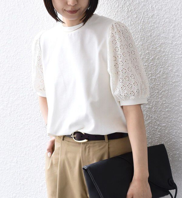 SHIPS Colors 「《予約》SHIPS Colors:〈手洗い可能〉ミニ裏毛 レース スリーブ トップス◆」|Tシャツ・カットソー|