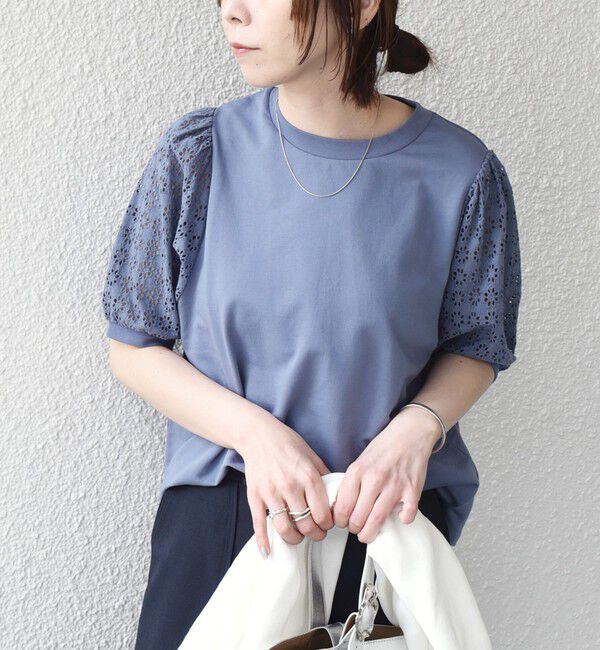 SHIPS Colors 「《予約》SHIPS Colors:〈手洗い可能〉ミニ裏毛 レース スリーブ トップス◆」|Tシャツ・カットソー|