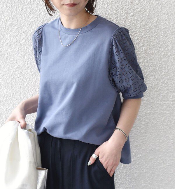 SHIPS Colors 「《予約》SHIPS Colors:〈手洗い可能〉ミニ裏毛 レース スリーブ トップス◆」|Tシャツ・カットソー|