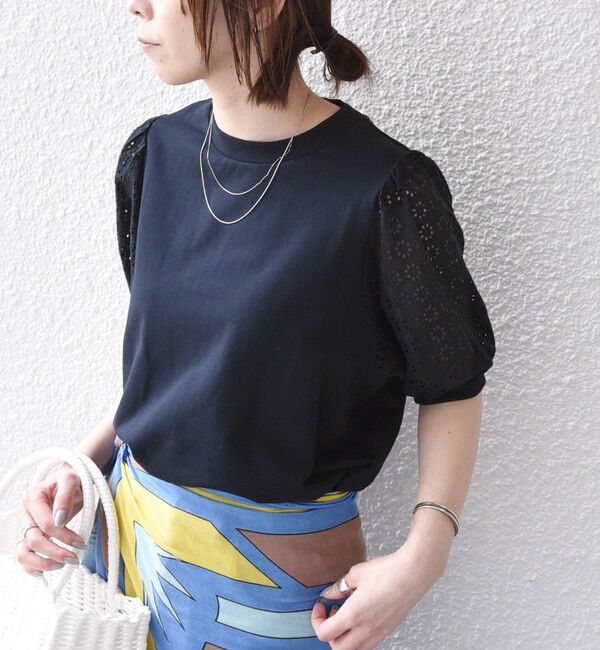 SHIPS Colors 「《予約》SHIPS Colors:〈手洗い可能〉ミニ裏毛 レース スリーブ トップス◆」|Tシャツ・カットソー|