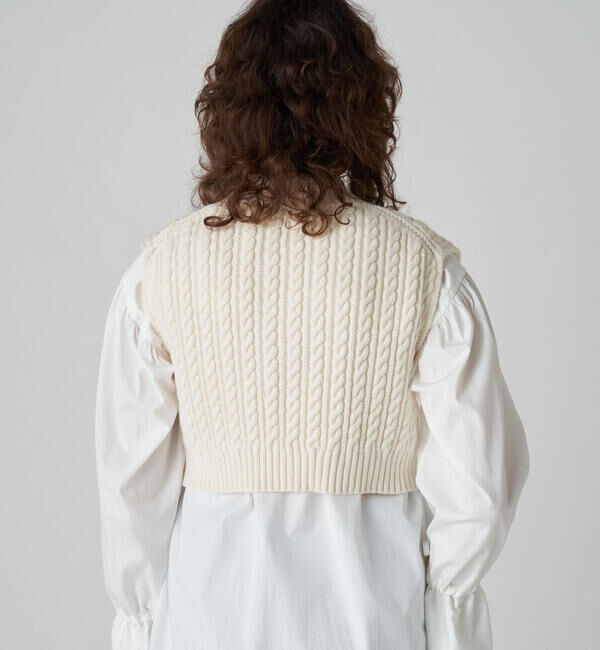 MACPHEE「ハイブリットコットンケーブル Vネックベスト」|ニット・セーター|