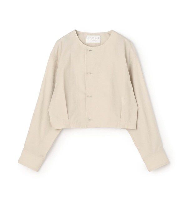 MACPHEE「コットンナイロンワッシャー クルーネックジャケット」|ノーカラージャケット|41 ライトベージュ
