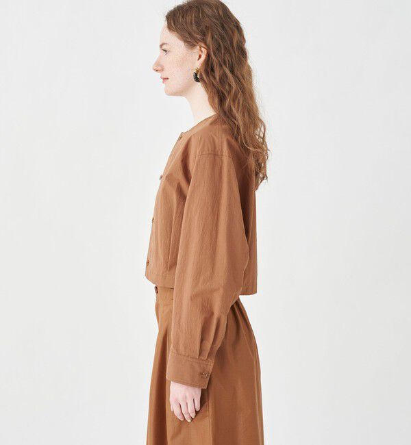 MACPHEE「コットンナイロンワッシャー クルーネックジャケット」|ノーカラージャケット|