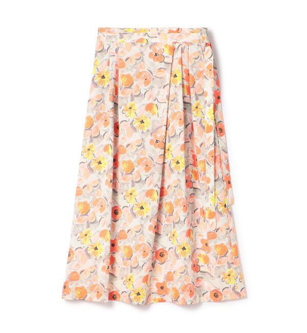 Ballsey「スプリングフラワープリント アシンメトリータックスカート」|フレア|14 オレンジ系