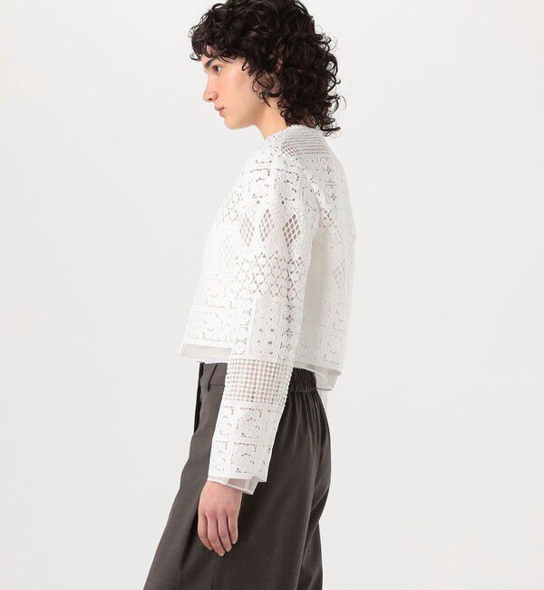 DES PRES「パッチワークレース ノーカラーブルゾン」|テーラードジャケット|