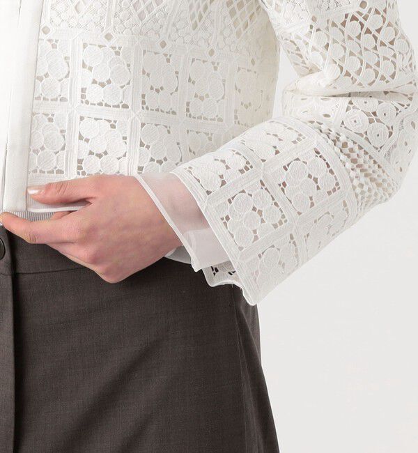 DES PRES「パッチワークレース ノーカラーブルゾン」|テーラードジャケット|