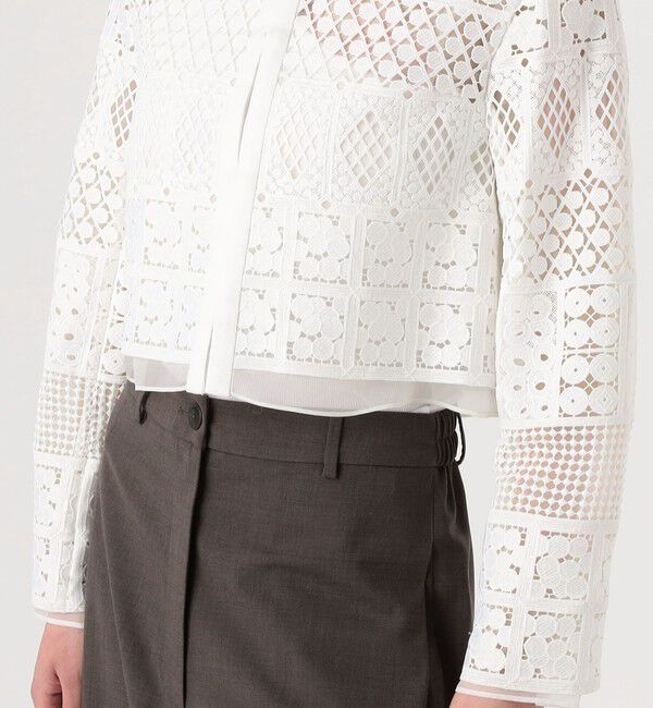 DES PRES「パッチワークレース ノーカラーブルゾン」|テーラードジャケット|